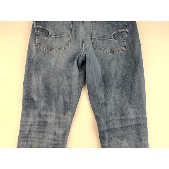 Womens American Eagle Outfitters Hi Rise Jeggings Size 6 Distressed Raw Hem Blue - Picture 7 of 12